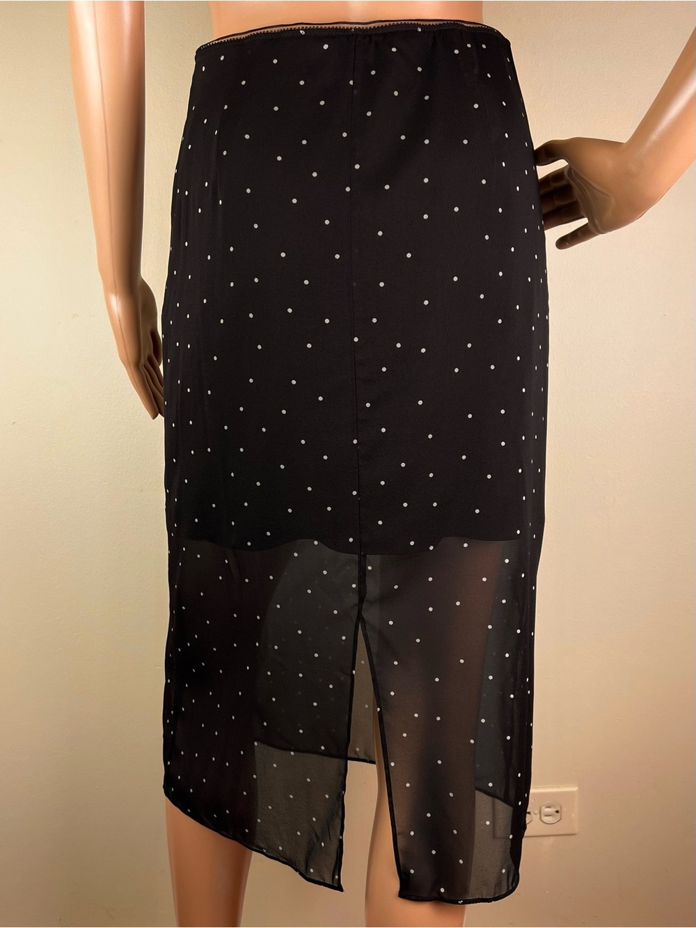 NEW VINCE BLACK POLKA DOT SILK MIDI SKIRT - Picture 8 of 9
